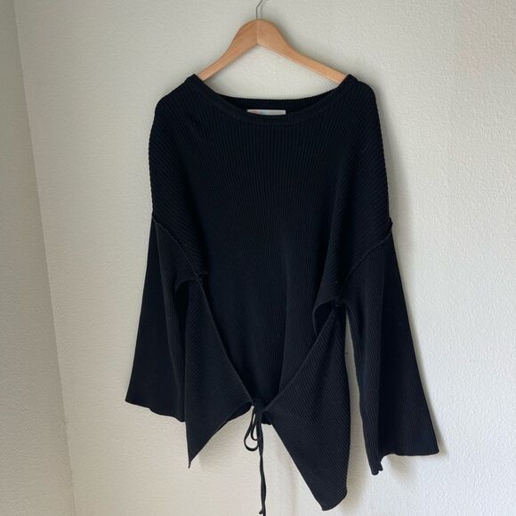 Free People Beach Brig Tie Front Pullover in Black - Picture 3 of 12